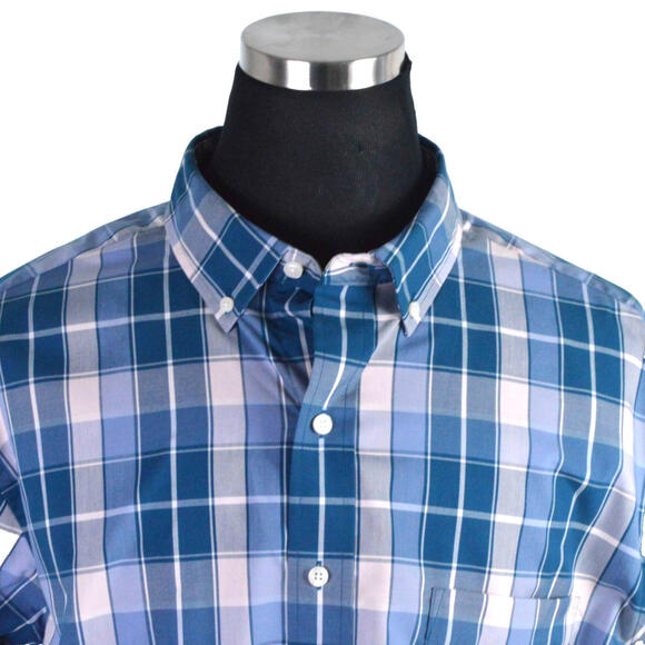 Oak Hill Mens Shirt 1XT Blue White Gray Stripe Wrinkle Free Cool Dry 100% Cotton - Picture 2 of 7